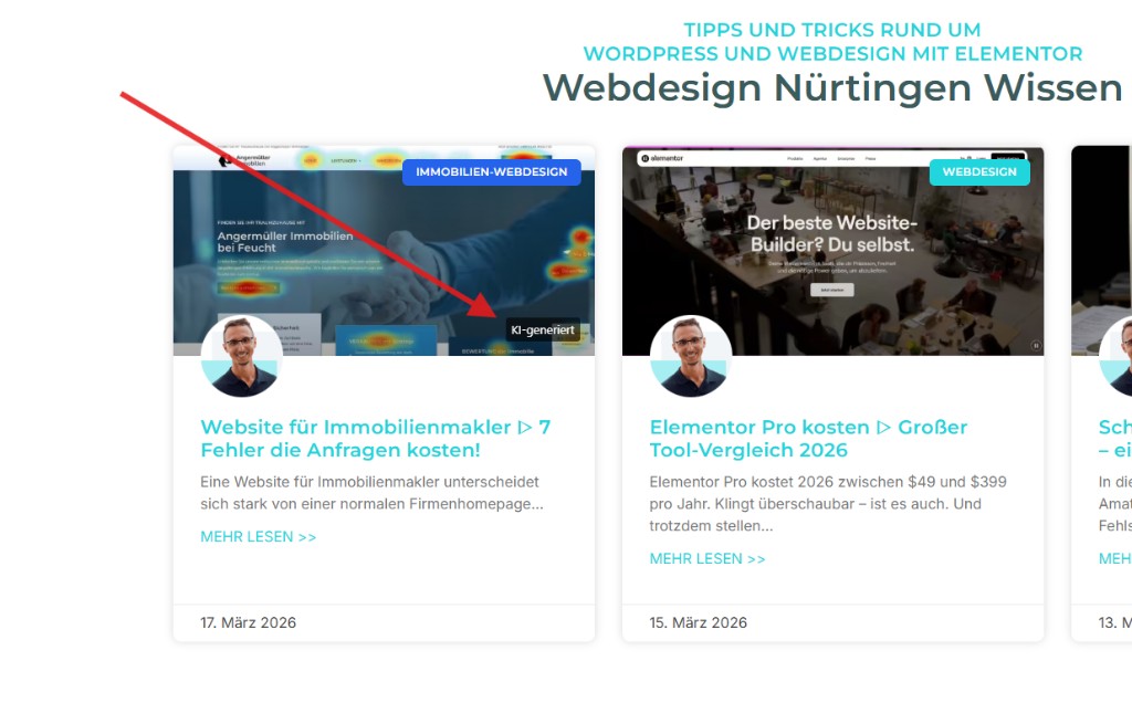 KI-Label auf Blogbeitragsbildern in der Beitragsübersicht