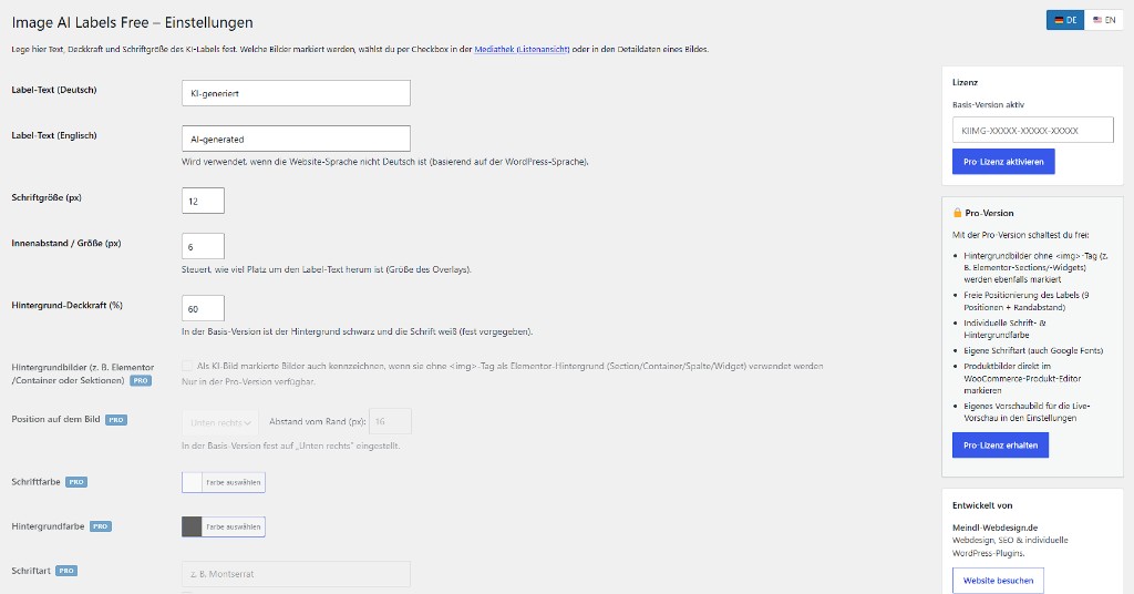 AI-Label24 Einstellungen in WordPress